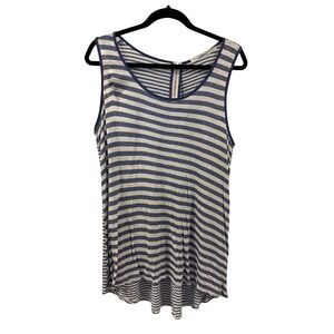 Gibson Blue Striped Sleeveless Tank Top Casual Blouse with Zipper Detail